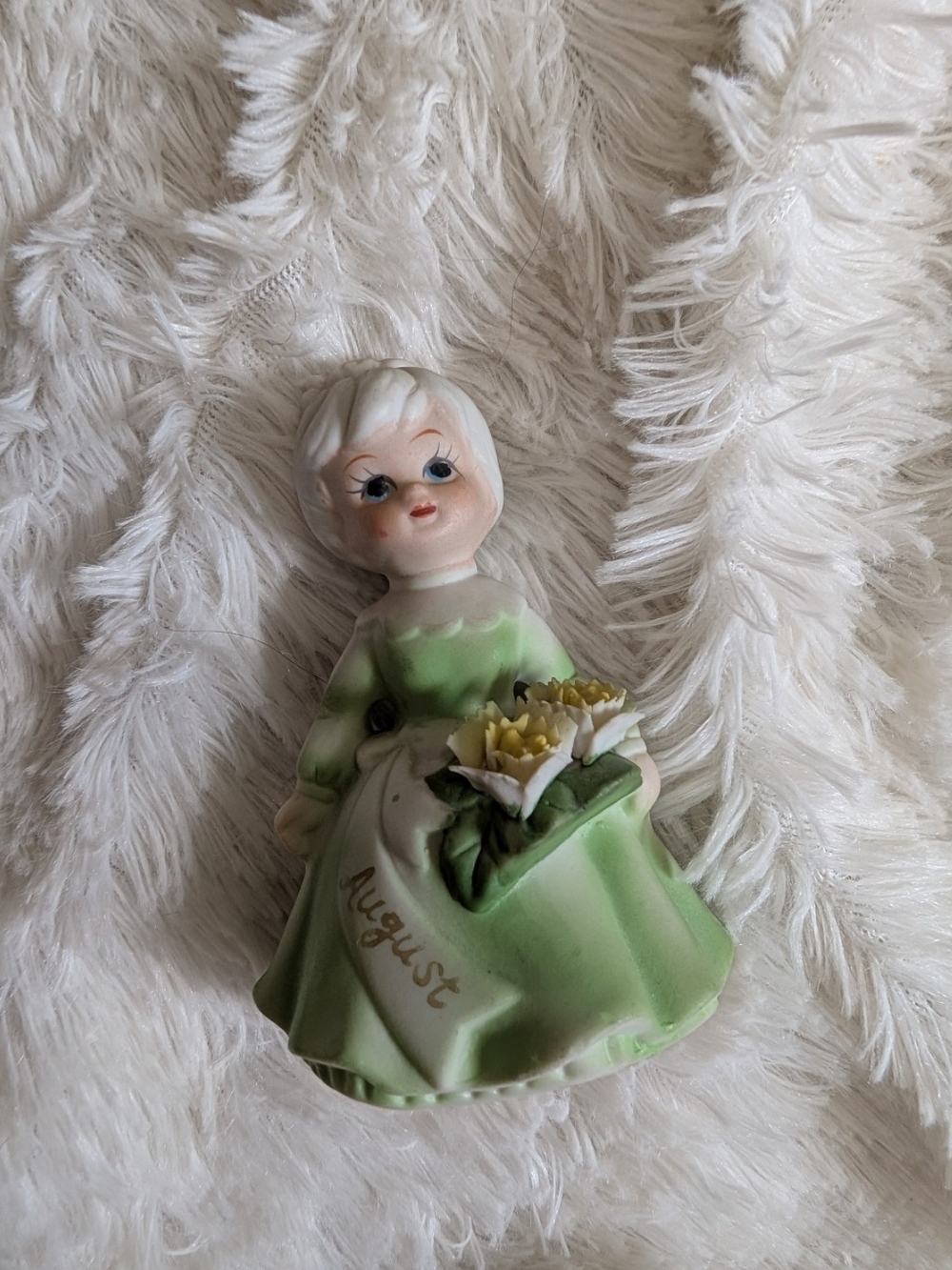 Vintage Handpainted Porcelain Woman Figurine in Light Green "August"